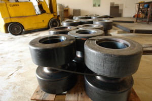 Newly hardened 1045 dual crane wheels ready to ship from our shop.